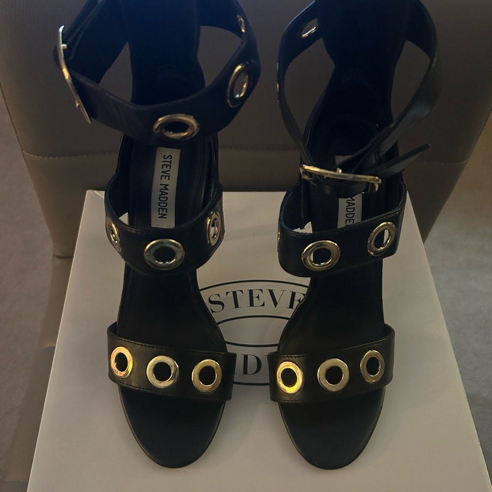 Steve Madden Black Heels with Gold Accents